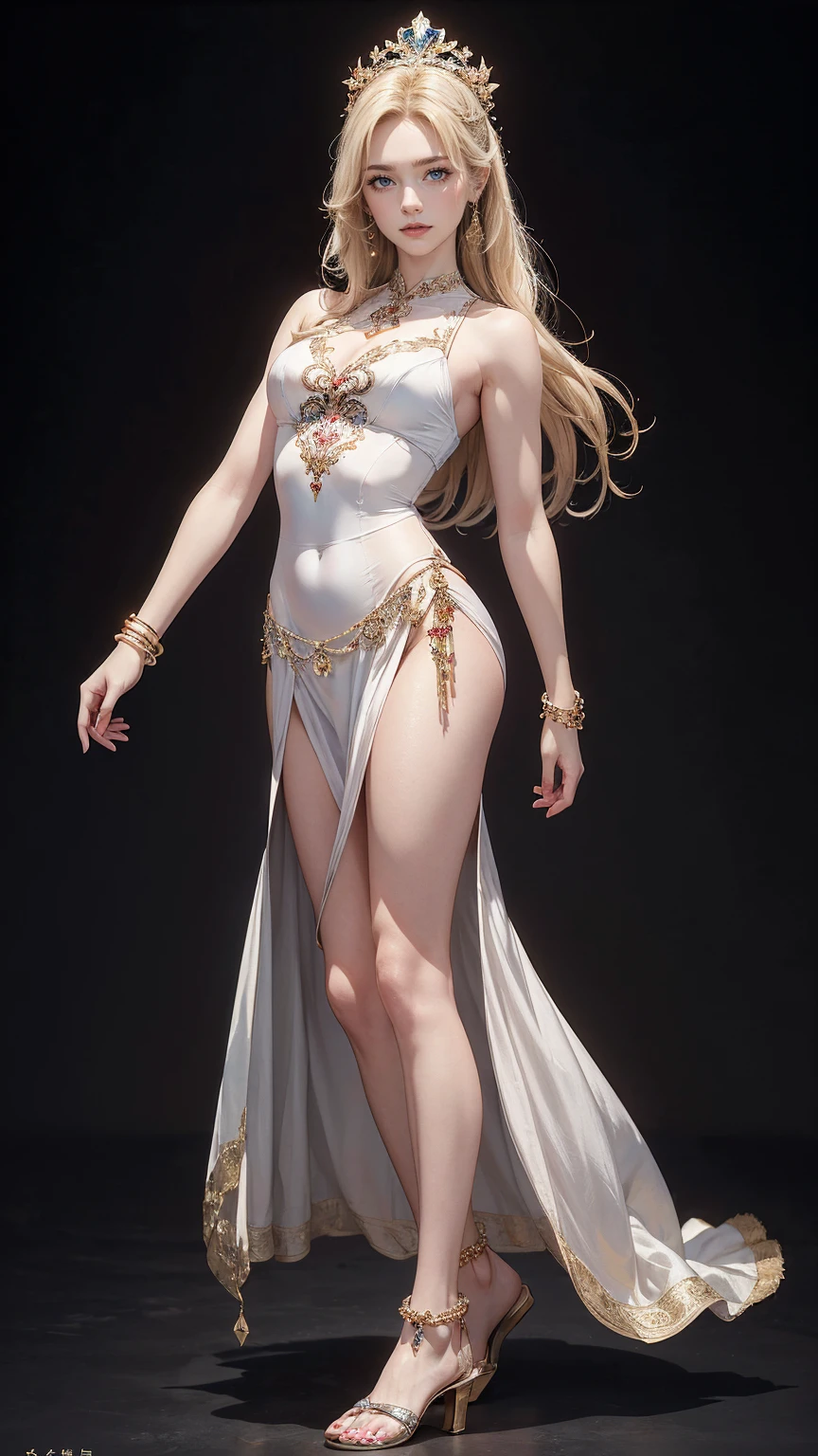 Artoria Pendragon, (nude:1.2), fluttering hair, long wavy hair, long curl hair, blush, gentle smile, tall stature, (flat chest:1.8), (huge hip, thick thighs:1.4), upper body from below, standing in cavern, cave, spread legs, divine light from above