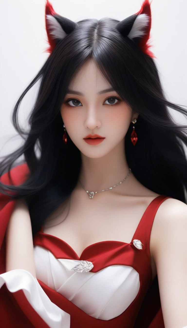 A like girl beautiful anime girl with long black hair and red dress sitting on a bed, portrait of ahri, extremely detailed artgerm, ahri, ahri from league of legends, irelia, irelia from league of legends, artgerm. high detail, artgerm and rossdraws, ig model | artgerm, artgerm detailed