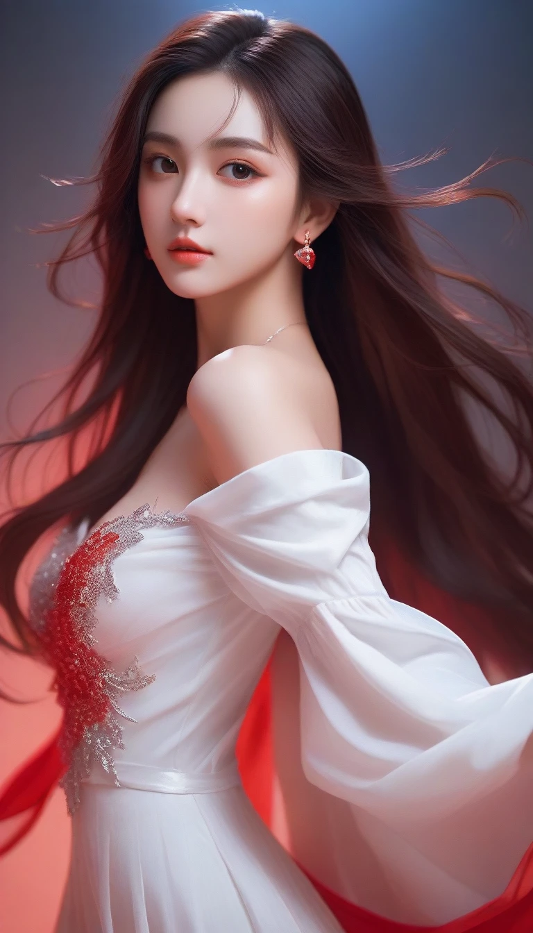 a woman in a white dress posing for a picture, beautiful alluring anime woman, beautiful anime woman, beautiful anime girl, anime girl with long hair, attractive anime girl, seductive anime girl, beautiful anime portrait, 8k high quality detailed art, red dress, guweiz, smooth anime cg art, red waist-long hair, glowing red