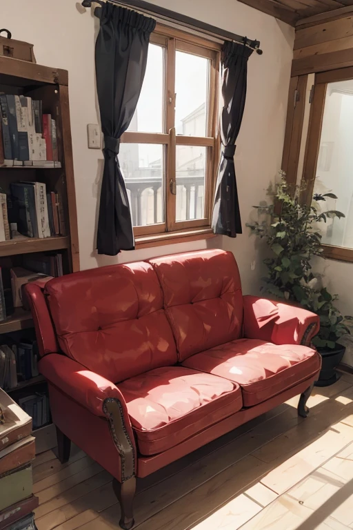 Overall view of the red two-seater sofa　classic
