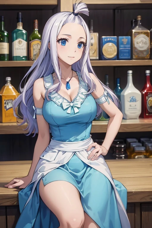 (best quality,4k,8k,highres,masterpiece:1.2),ultra-detailed,realistic,photorealistic:1.37, Mirajane Strauss with a beautiful smile wearing a light blue dress