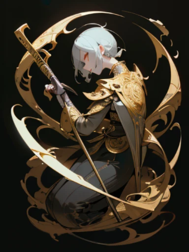 ((There are scissors on the table, very sharp!!!, very sharp and detailed, Engraved blade, very detailed and sharp, golden art nouveau scythe blade, very sharp, extremely detailed and sharp, detailed and sharp, extremely sharp detail, very sharp and detailed image, sharp and highly detailed, sharp and detailed, sharp!, incredible sharp detail)), scribble, nightmare, doll-like face, cartoon style, rough sketch, , (masterpiece), (High resolution), (super delicate), (clear), Comic book style illustrations,(Horror elements), Japanese painting illustration, full body,(snap shot),crazy illustration, antique, dark atmosphere, flat illustration, creepy appearance, Characteristic hairstyle, creative accessories, Unique atmosphere