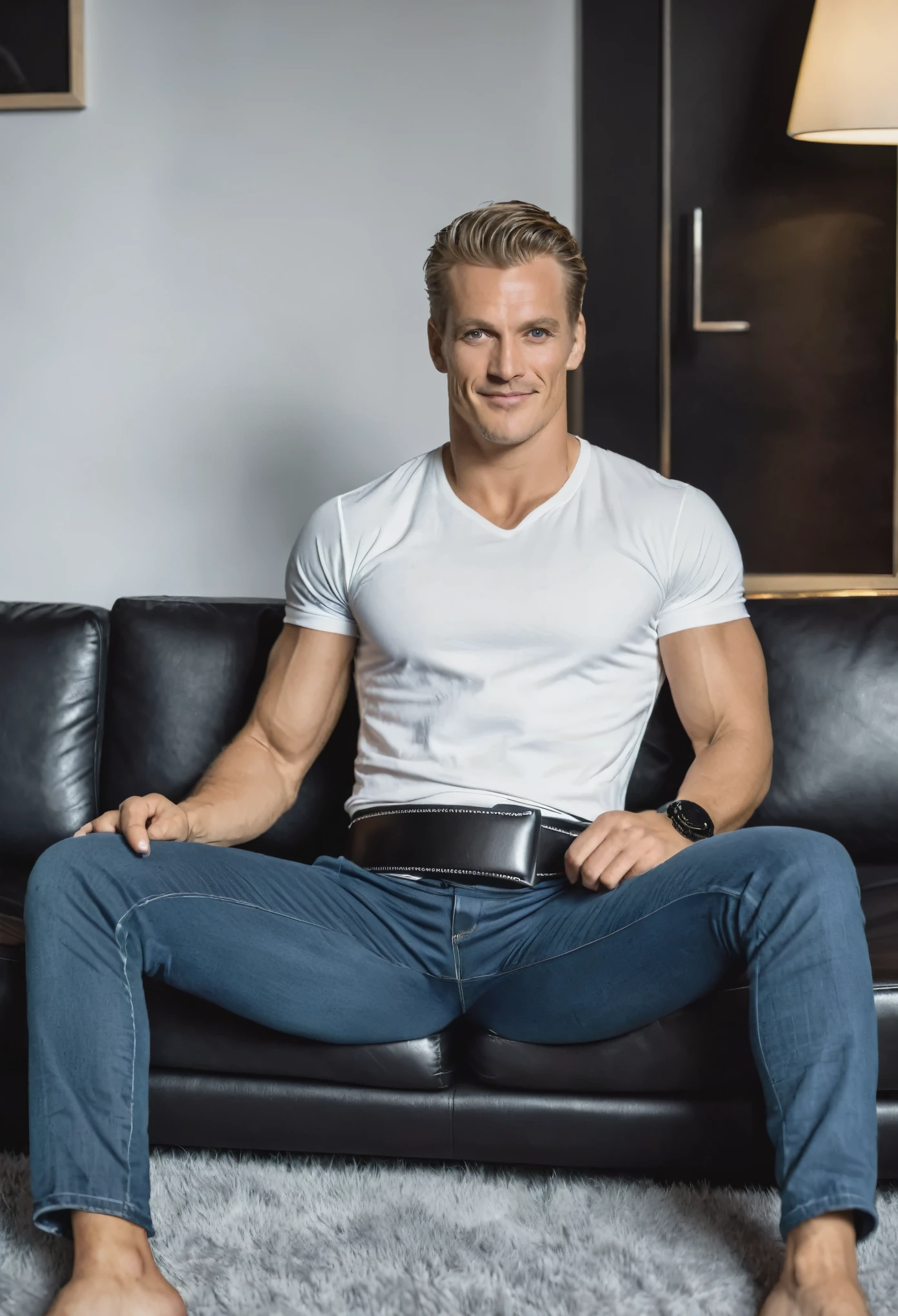 masterpiece, best quality, high resolution, closeup portrait, male focus, solo focus, a man, artist, painter, 35 years old, bare chest, blonde hair, skinny body, dimples, pretty face, seductive, sweaty body, attractive, cute smirk, short trimmed mustache and goatee, hairy legs, spreading legs, in an art studio, in the background an attelier, amazing composition, front view, HDR, volumetric lighting, ultra quality, elegant, highly detailed,pale skin, pink nipples, skinny, good lighting, very pale skin, light skin, model with attractive body,,big bulge and big butts,(Best quality, 8k, Masterpiece). High Detail , , superior quality, natural lighting, beautiful, sexy, correct anatomy, good composition,realistic shapes, realistic skin tones,Natural eyes,realistic eyes,looking up at viewer,vpl,realistic muscles,Realistic wrinkles on the skin,Realistic arms and legs,Realistic face,realistic hair,Make a sexy and seductive face, man focus,amazing composition, front view, HDR, volumetric lighting, ultra quality, elegant,Post a erotic photoshoot,Realistic pose,detailed hair,full body,Fujifilm XT3 photorealistic art by midjourney