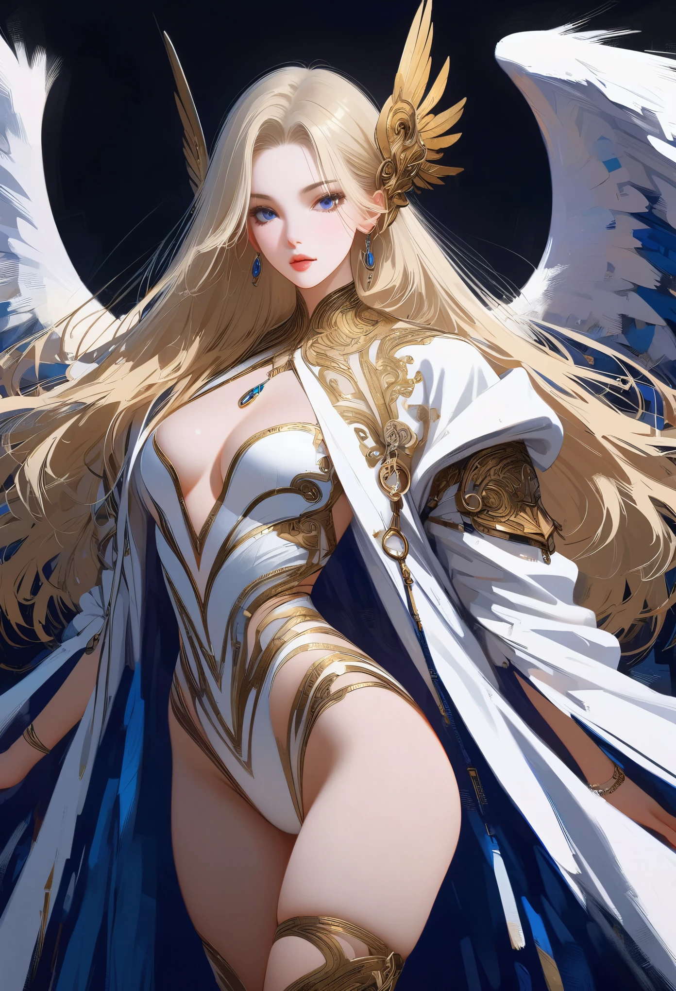 ((masterpiece,best quality,8K,High resolution)),((character concept art)), 1 female, noble, Old money atmosphere, supermodel, fashion model, 35 years old, (long blonde hair), blonde hair, (fair complexion), Super fine eyes (blue eye color), extraordinary gorgeous, grace, charming, clever, calm, Perfect body ((slim and curvaceous)), ((intricate details)), Ultra-delicate hand details, super thin fingers(((Ten fingers))), Wearing a white blazer、White shirt and white pants (stand still), (full body display), ((show the whole body)), (No logos on background), (No logo), ((solid color background)), ((solid color background)), (((empty background)))