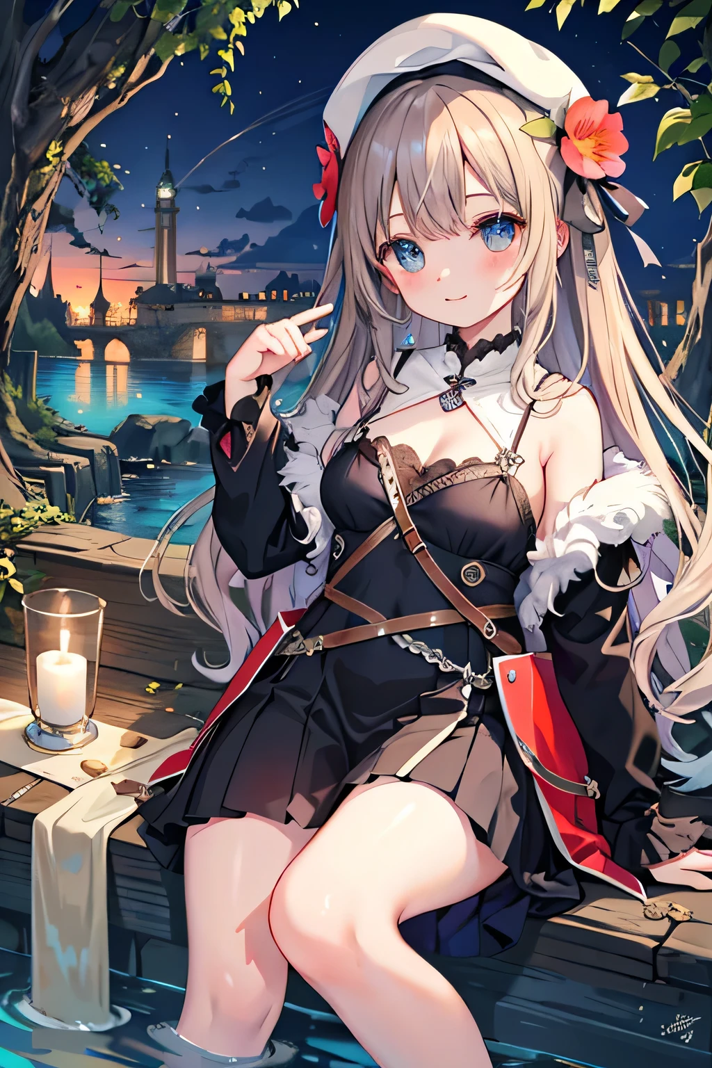 ((highest quality)), ((masterpiece)), (be familiar with), Cave exploration、Ancient Civilization、medieval cityscape、underground lake、flower、mysterious