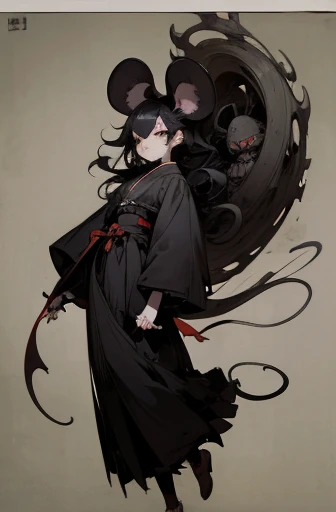 (( mouse or rat, Traditional Ink,)), scribble, nightmare, doll-like face, cartoon style, rough sketch, , (masterpiece), (High resolution), (super delicate), (clear), Comic book style illustrations,(Horror elements), Japanese painting illustration, full body,(snap shot),crazy illustration, antique, dark atmosphere, flat illustration, creepy appearance, Characteristic hairstyle, creative accessories, Unique atmosphere、（girl）
