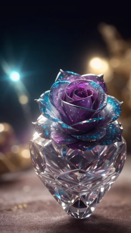Crystal Rose in the Crystal Shoe, fantasy, galaxy, clean, shiny, shiny, brilliant, rich and colorful, amazing photography, dramatic lighting, Photo realism, Super detailed, 4K, depth of field, high resolution