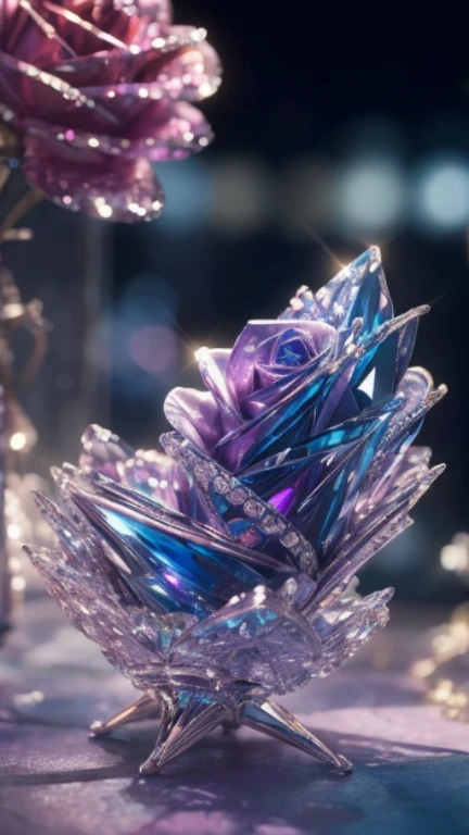 Crystal Rose in the Crystal Shoe, fantasy, galaxy, clean, shiny, shiny, brilliant, rich and colorful, amazing photography, dramatic lighting, Photo realism, Super detailed, 4K, depth of field, high resolution