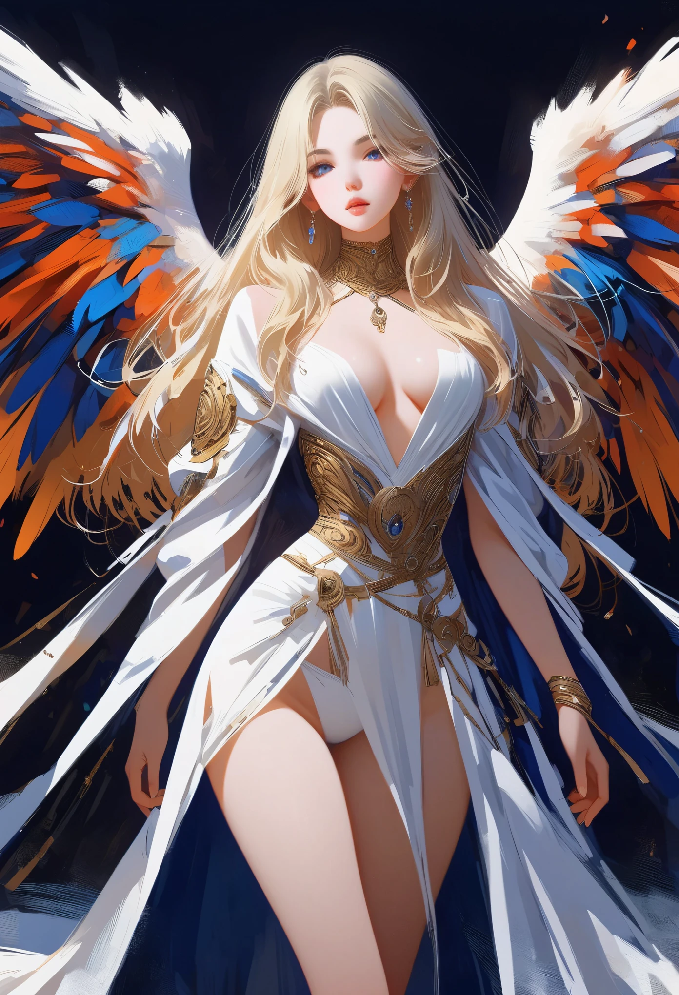 ((masterpiece,best quality,8K,High resolution)),((character concept art)), 1 female, noble, Old money atmosphere, supermodel, fashion model, 35 years old, (long blonde hair), blonde hair, (fair complexion), Super fine eyes (blue eye color), extraordinary gorgeous, grace, charming, clever, calm, Perfect body ((slim and curvaceous)), ((intricate details)), Ultra-delicate hand details, super thin fingers(((Ten fingers))), Wearing a white blazer、White shirt and white pants (stand still), (full body display), ((show the whole body)), (No logos on background), (No logo), ((solid color background)), ((solid color background)), (((empty background)))