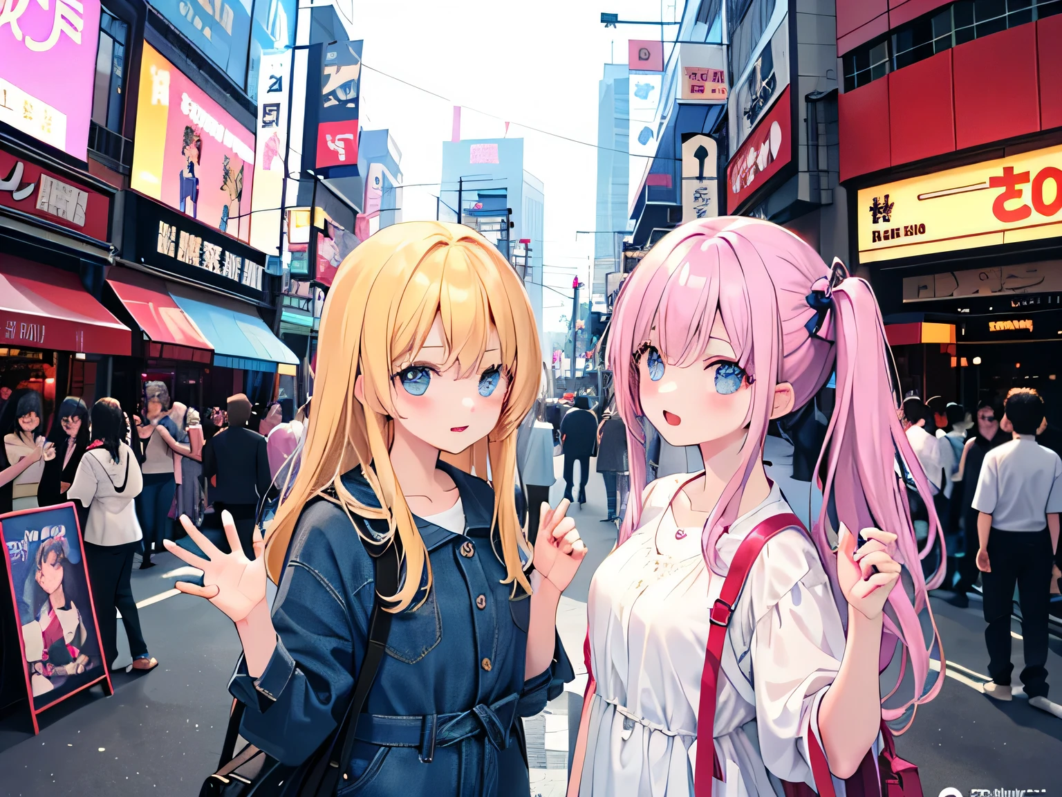 ((highest quality)), ((masterpiece)), (be familiar with)、Hanging out with friends、Everyone is the main character、Pleasant companions、comics、boy and girl、Akihabara's Electric Town、Party people!!