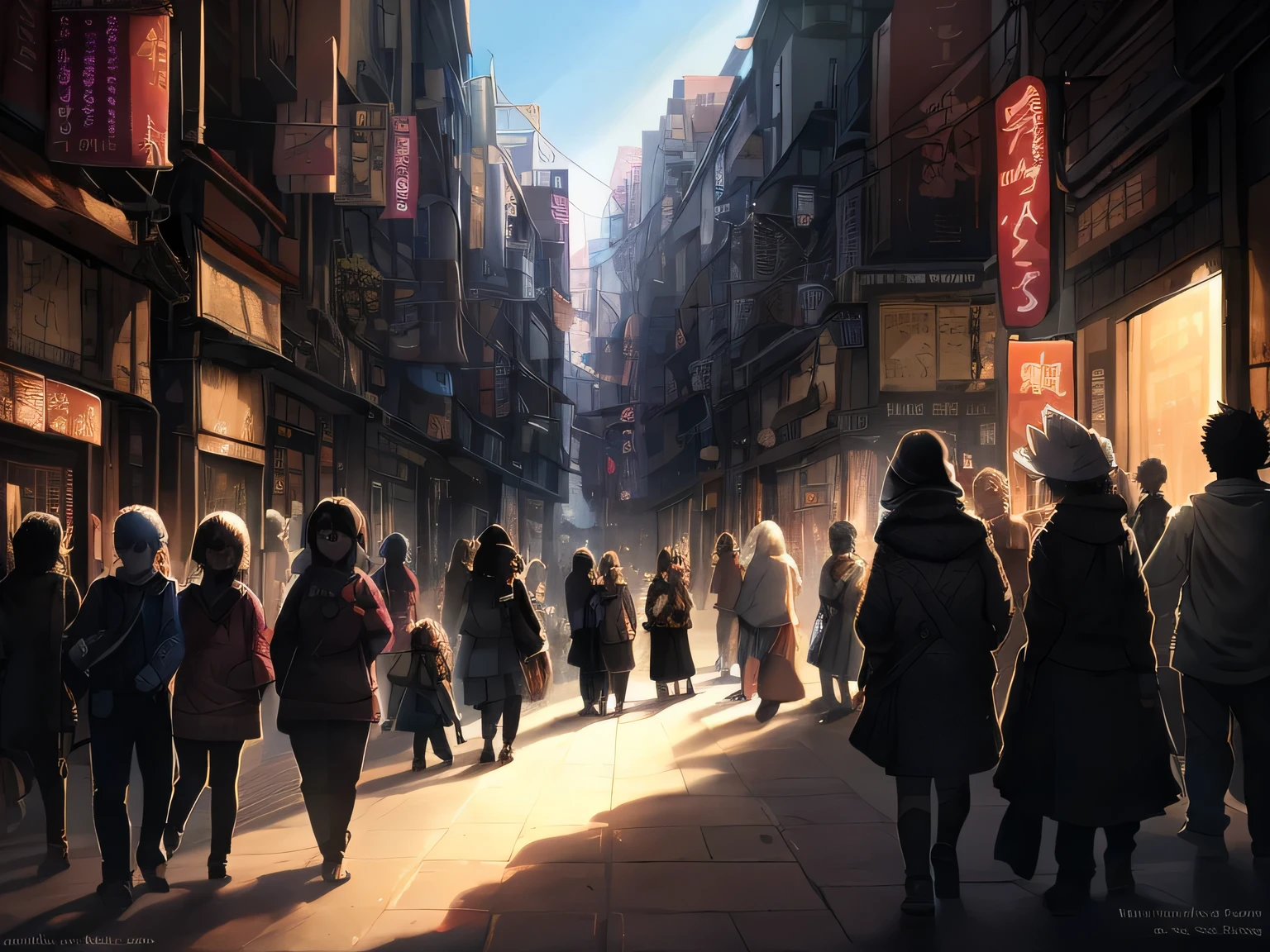 (masterpiece:1.21), (highest quality:1.331), ((Super detailed)), ((very best illustration)), ((wonderful)), (hyper quality), gorgeous and rich graphics, (very delicate and beautiful:1.21), 8K, wallpaper, (very beautiful lighting), hard light, delicate composition, (perfect composition), (very beautiful and detailed background:1.21), Rembrandt's representation of light and shadow, dark tone, (Low-key, high-dispersion color scale), ((Depth of the bounds written)), deep shadow, Dynamic angle Walking around with friends、Everyone is the main character、Pleasant companions、comics、boy and girl、Akihabara&#39;s Electric Town、Party people!!