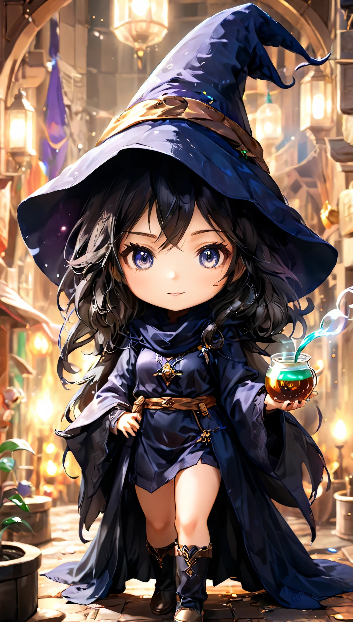 masterpiece, best quality, chibi, wizard tea , handsome wizard, beautiful witch, happy, energetic, rich and colorful