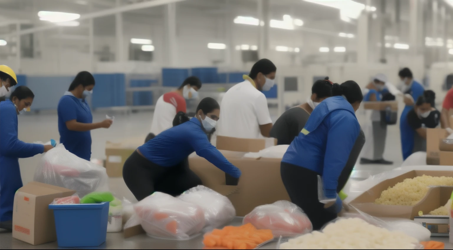 Personas empacando un producto alimenticio en una fabrica