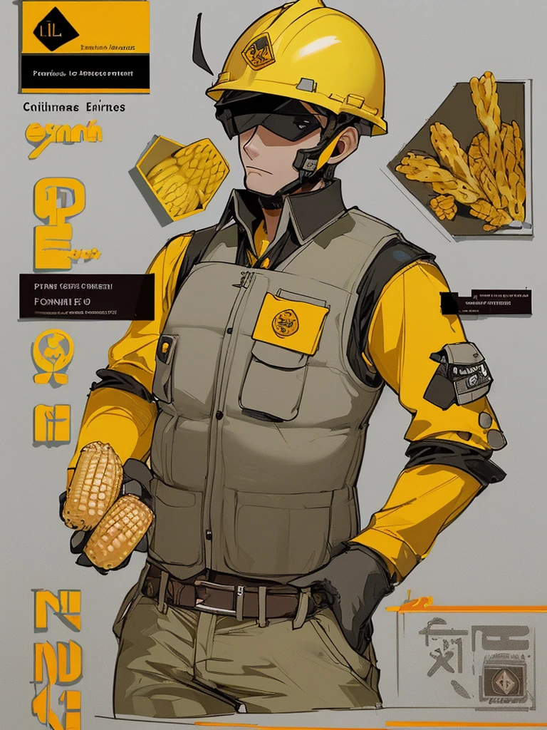 Create a logo with the theme of a civil engineer helmet and vest, el cual fomente la venta de elotes