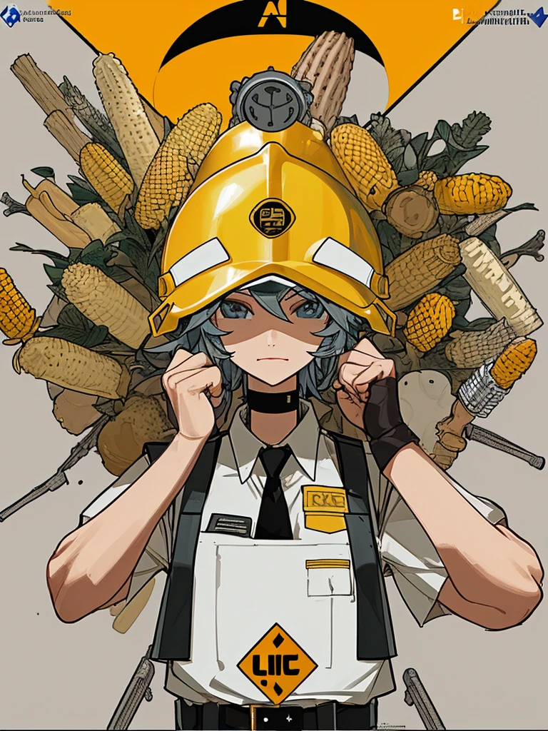 Create a logo with the theme of a civil engineer helmet and vest, el cual fomente la venta de elotes
