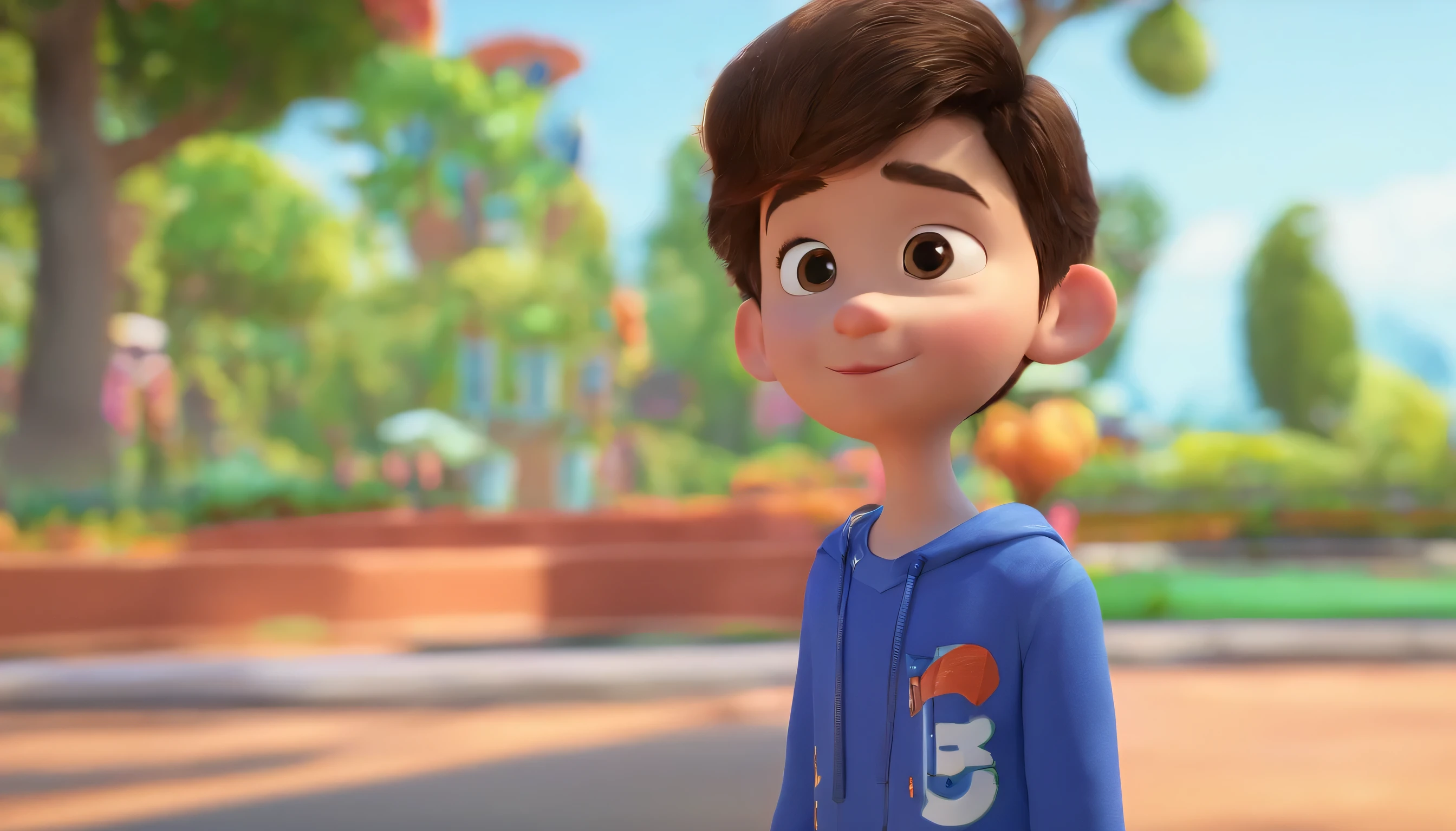 (Pixar 1.23 style) 1 boy ((upper body front, bust shot)), solo, cute kid, brunette, pretty tracksuit, boy, korean , playground, ((masterpiece, highest quality)), (composite lighting)