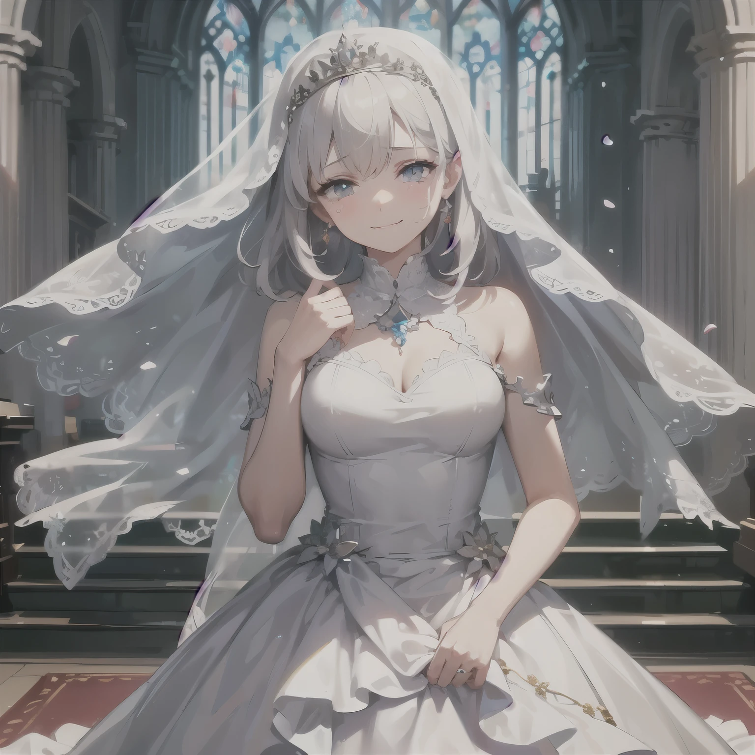 Anime girl in a wedding dress with a veil and a tiable - SeaArt AI