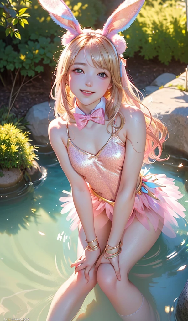 masterpiece, best quality, extremely detailed CG unity 8k wallpaper, (Upper Body head close-up shot of a beautiful little girl), Wendy, Elegant Long straight blonde hair, (Mckenna Grace), ((flat chest,thighs)), ((pink-Cyan)) golden ((Glittering tutu,long Bunny Ear Headgear, , Bow-tie, )), ((sitting,all fours,from below)), (Blush), oil skin, (seductive smile), (Wonderland), pretty face, key art, award winning, intricate detail realism hdr, by (ruan jia and artgerm and range murata), Photorealism, Hyperrealism, ultra realistic, dramatic light, intense shadows, gorgeous view, depth of field
 
