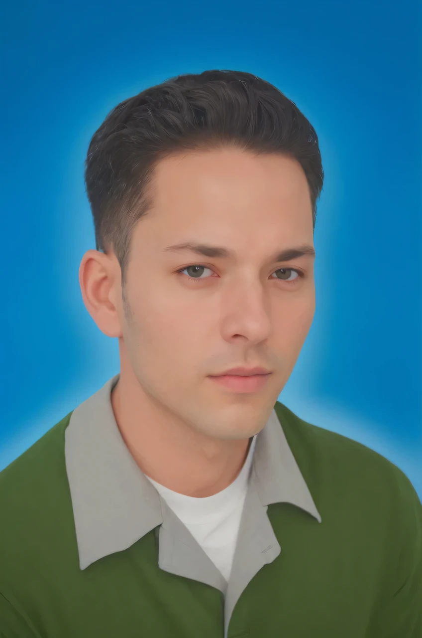 RAW photo of a 30 year old man, wearing dark blue shirt, gray collar, white T-shirt inside, Asian, short black hair, realistic face, (photorealistic:1.4), (soft skin high detail:1.2), 8k uhd, dslr, soft light, high quality, grain film, Fujifilm XT
