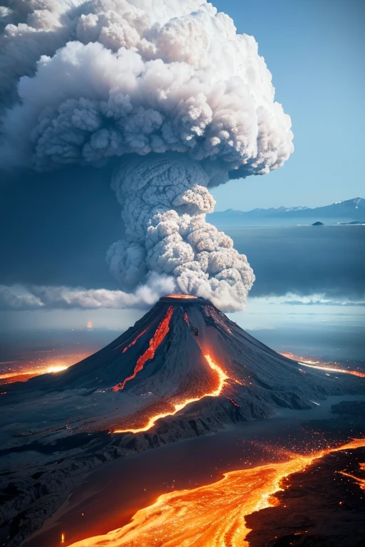 Volcanoes in the low seas，erupted，marvellous，close-up detail，Gushing out，high detail，8K，Surreal，Highly realistic，ultra high resolution