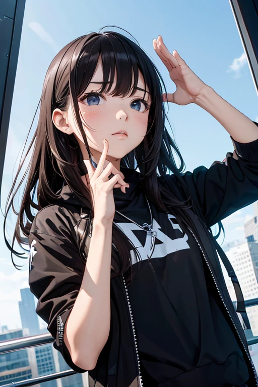 best quality, muste piece, ultra high resolution,troubled face、Raise your hands to the sky and mourn
