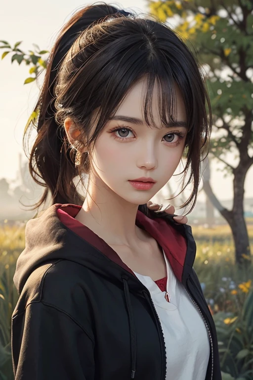 waggy dog,trees
prompt: a black hair girl wearing a hoodie and fingerless gloves, her hair is in ponytail, teenager, waggy dog, trees, oil painting, detailed eyes and lips, best quality, realistic, vivid colors, portraits, warm color tones, soft lighting