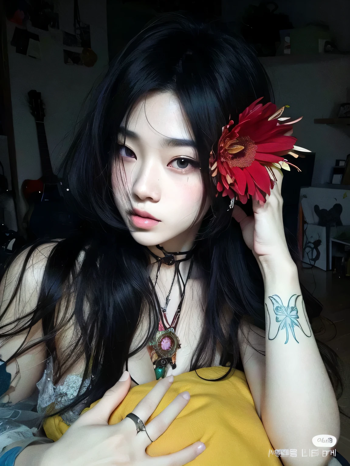 mulher arafed com cabelo preto longo vestindo uma regata preta, Jinyoung Canela, Mulher sul-coreana bonita, coreana, wenfei you, Ulzzang, linda mulher coreana jovem, jaeyeon nam, mulher coreana jovem bonita, adorable and pale korean face, gongbi, Heonhwa Choe, Xintong Chen, Xision Wu, asian features