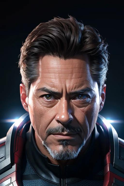 Marvel, Old man Tony Stark, realistically, dynamic lights, old, gray stubble, full shoot, (extremely detailed CG unity 8k wallpaper), trending on ArtStation, trending on CGSociety, High Detail, Sharp focus, dramatic, photorealistic