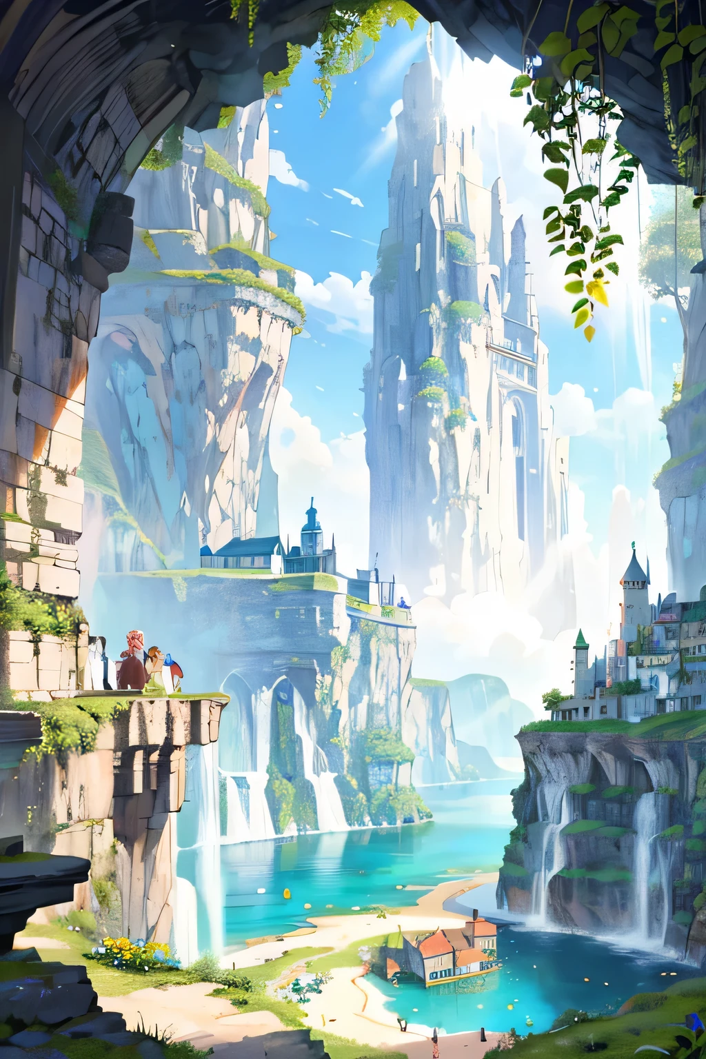 ((highest quality)), ((masterpiece)), (become familiar with), Cave exploration、Ancient Civilization、medieval cityscape、underground lake、flower、spectacular scenery、Mysterious、Another world series、fantasy、fantasy、Togenkyo、secret realm、paradise