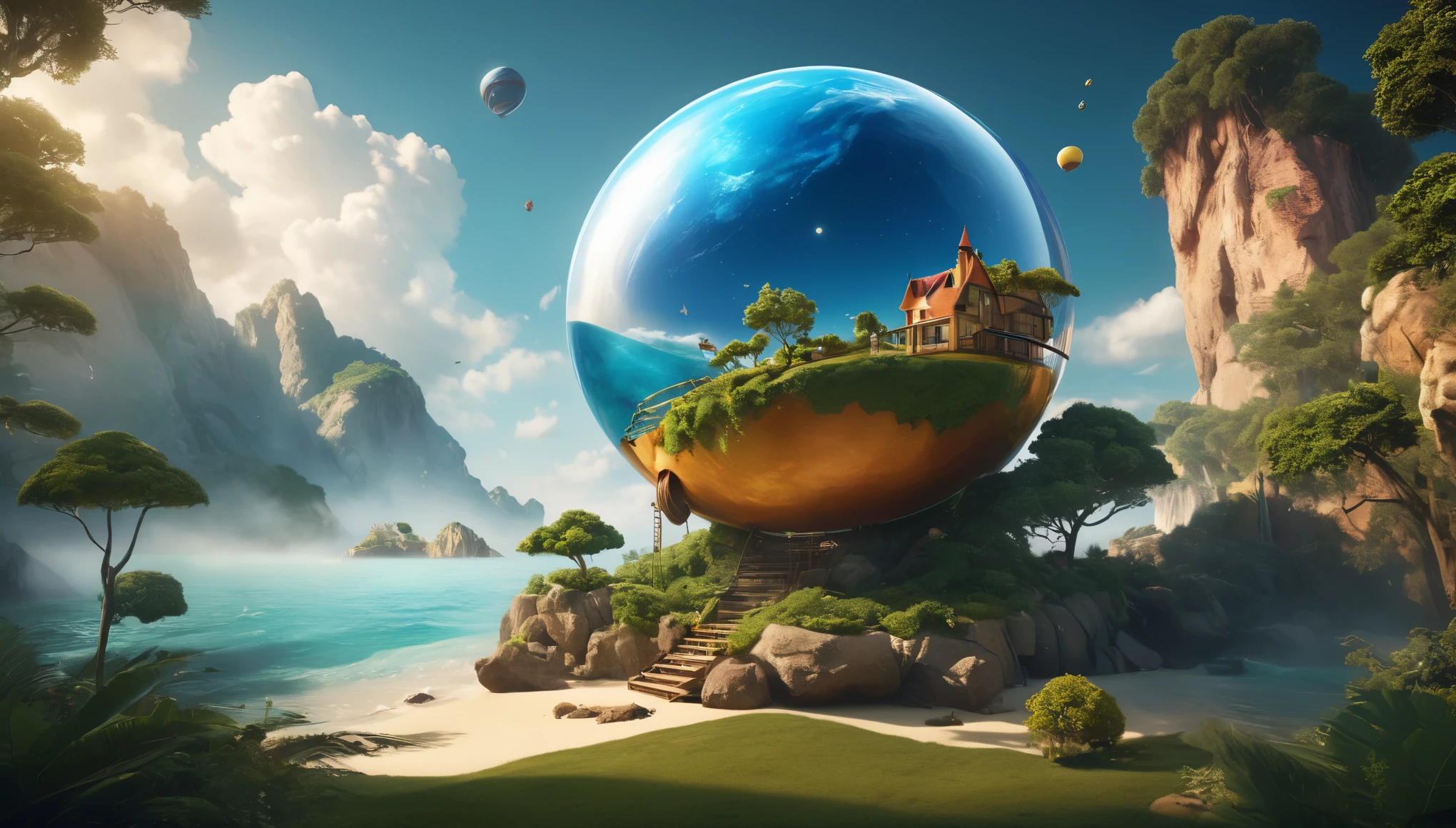"Unleash your imagination with a unique and diverse creative approach, featuring a mix of surreal and realistic elements, brought to life through a mix of digital and traditional rendering techniques."