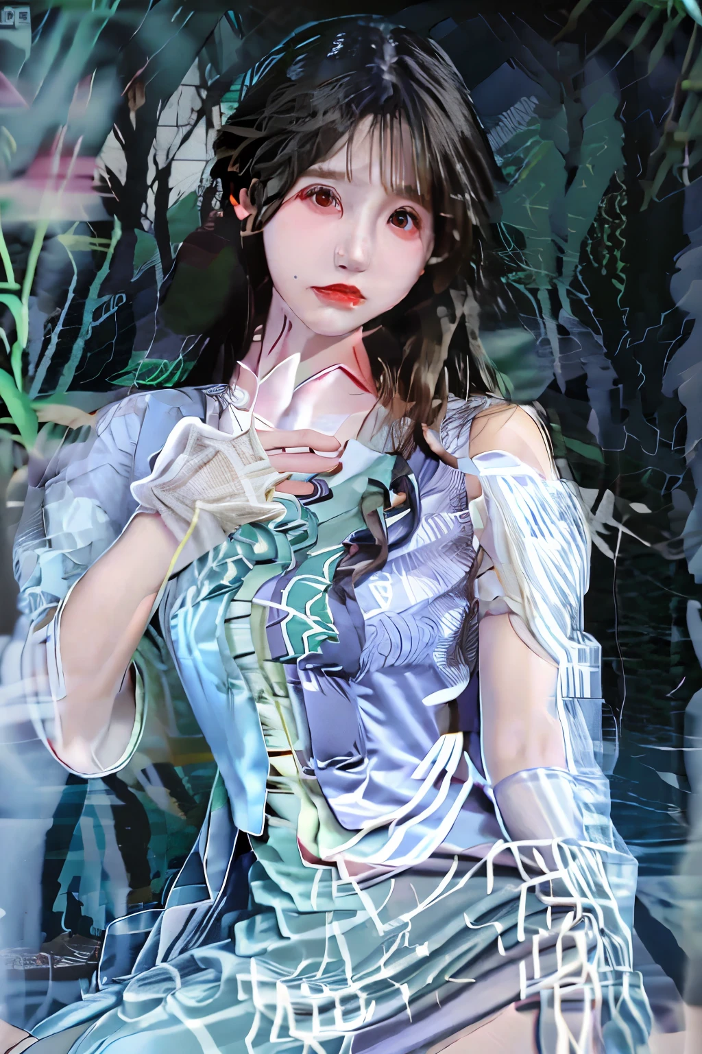 Retrato hiper-realista de mulher por David Hockney e Alphonse Mucha,arte de fantasia, foto realista, dynamic lighting, art station, Poster, volumetric lighting, rostos muito detalhados, 4k, premiado,, 1 garota, no escuro, sombra profunda, sutil,tiro de vaqueiro,(roupa oficial:1.4) ,cabelo longo,cabelo branco,