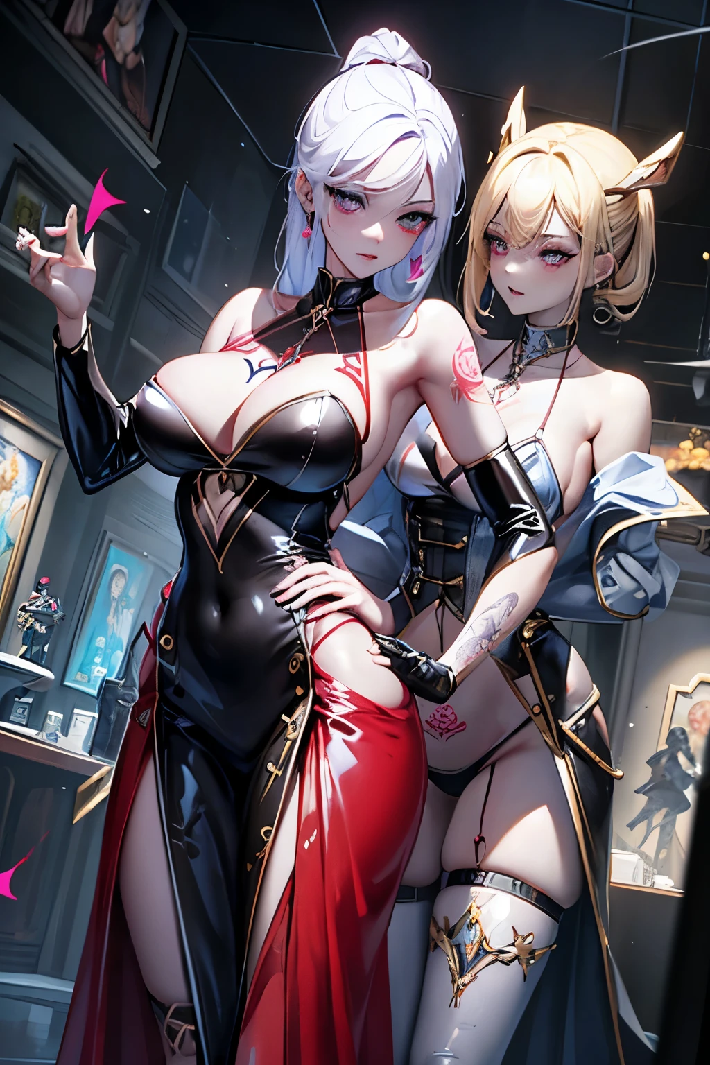 assasin, latex, dolls, standing figures, masterpieces, 16k, hd, cute, exposing, sexy model, perfect body shape, corruption tattoo, virgin, bitch, charming aura, shiny, (creative art 1:1.2), virtual