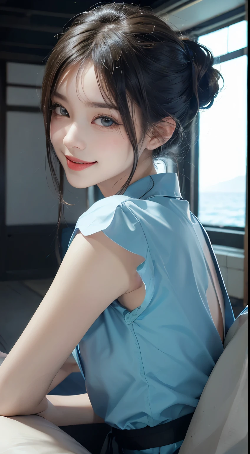 A masterpiece、1 beautiful girl、detailed eye、puffy eyes、highest quality, 超A high resolution, (reality: 1.4), original photo, 1 girl,movie lighting、laughter、Japanese、asian beauty、Korean、Neat atmosphere、Super beautiful、Looks a little young、beautiful skin、Slender、The background is the airport、(surreal)、(High resolution)、(8K)、(very detailed)、(best illustrations)、(beautiful detailed eyes)、(super detailed)、(wallpaper）、（detailed face）、looking at the viewer、Detailed、detailed face、Pure erotic face ace_V1、very smiling、46 point diagonal bangs、look straight ahead、neat and clean clothes、black eyes、body facing forward、very beautiful sea、clear ocean、
information
