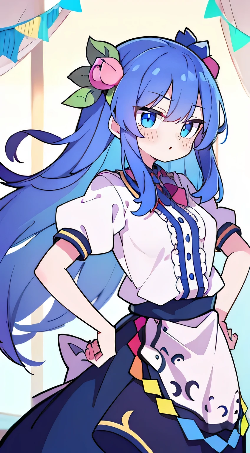 (masterpiece),best quality, expressive eyes, perfect face, 1girl,
Big breasts, H cup, Good breasts, Put your hands on your waist,fair, Gorgeous,Japanese cartoons,girl,lola,Hina Angel, blue hair, blue haired,tent , tent chest, tent breast, floating clothes,Grab your waist, Grab your waist, hands on hips , hands on hips,flat chest,Bad milk,Nagiko Fujisaki,blue hairs,long, straight hair,long hair,blue eye ,
