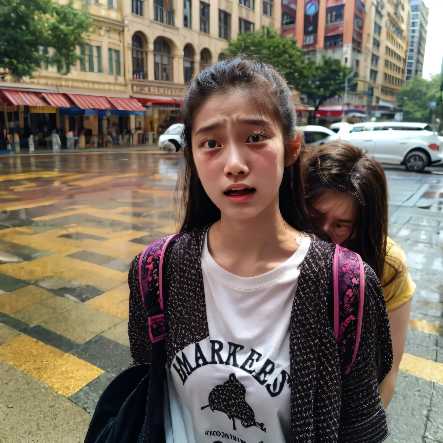 Identical twin sisters, , bangs, crying face