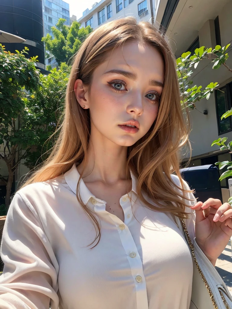 arafed woman with a white shirt and a black purse, anna nikonova aka newmilky, yelena belova, portrait sophie mudd, gorgeous young model, angelina stroganova, 19-year-old girl, 2 4 year old female model, instagram model, russian girlfriend, very pretty model, dasha taran, good young girl