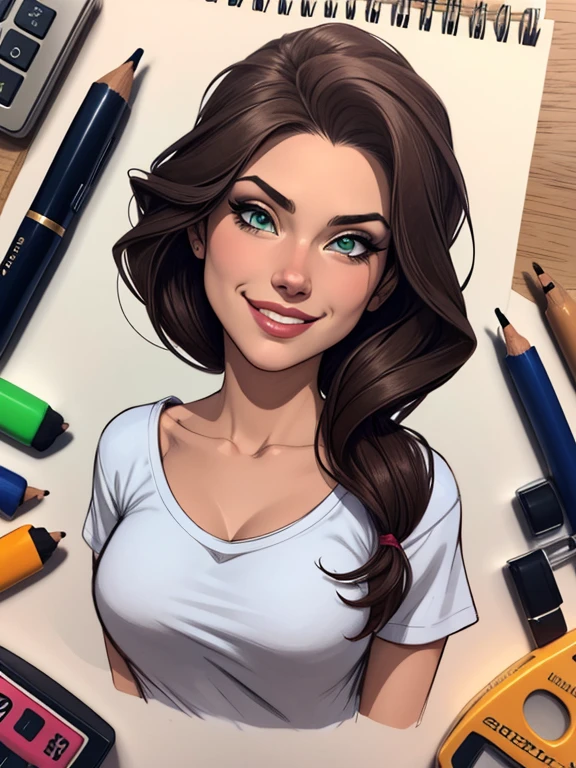 (estilo de desenho animado:1.2), [(lindas mulheres jovem no colegial ) desenho de vestindo um moletom folgado e oversized, grande sorriso, olhos perfeitos, rosto detalhado, fundo de festa, pose divertida, olhar sedutor, confete, Fundo Branco Simples olhos verdes cabelo preto