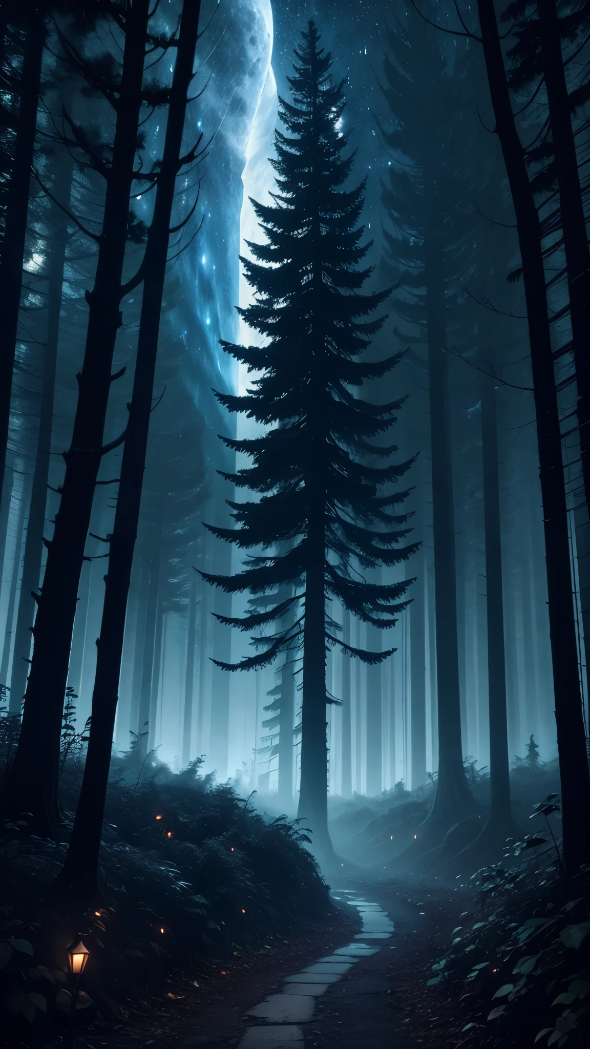 Forest of Horrors, night sky, 8K
