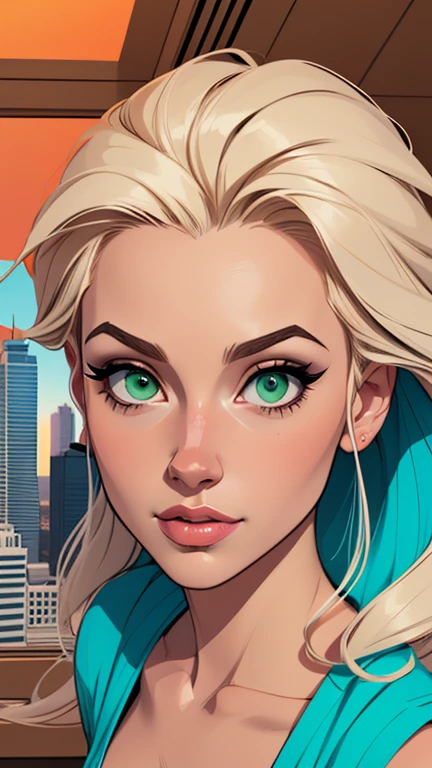 Imagem de desenho animado de uma mulher .cartoon style illustration, estilo de arte dos desenhos animados, estilo de arte dos desenhos animados, digital illustration style, design de personagens altamente detalhado, arte digital detalhada fofa, City fan art, Design de personagens de retrato, beautiful digital illustration, retrato de alta qualidade, Arte em quadrinhos, mulher jovem. Green eyes Medium busty and wonderful vandinha Adams