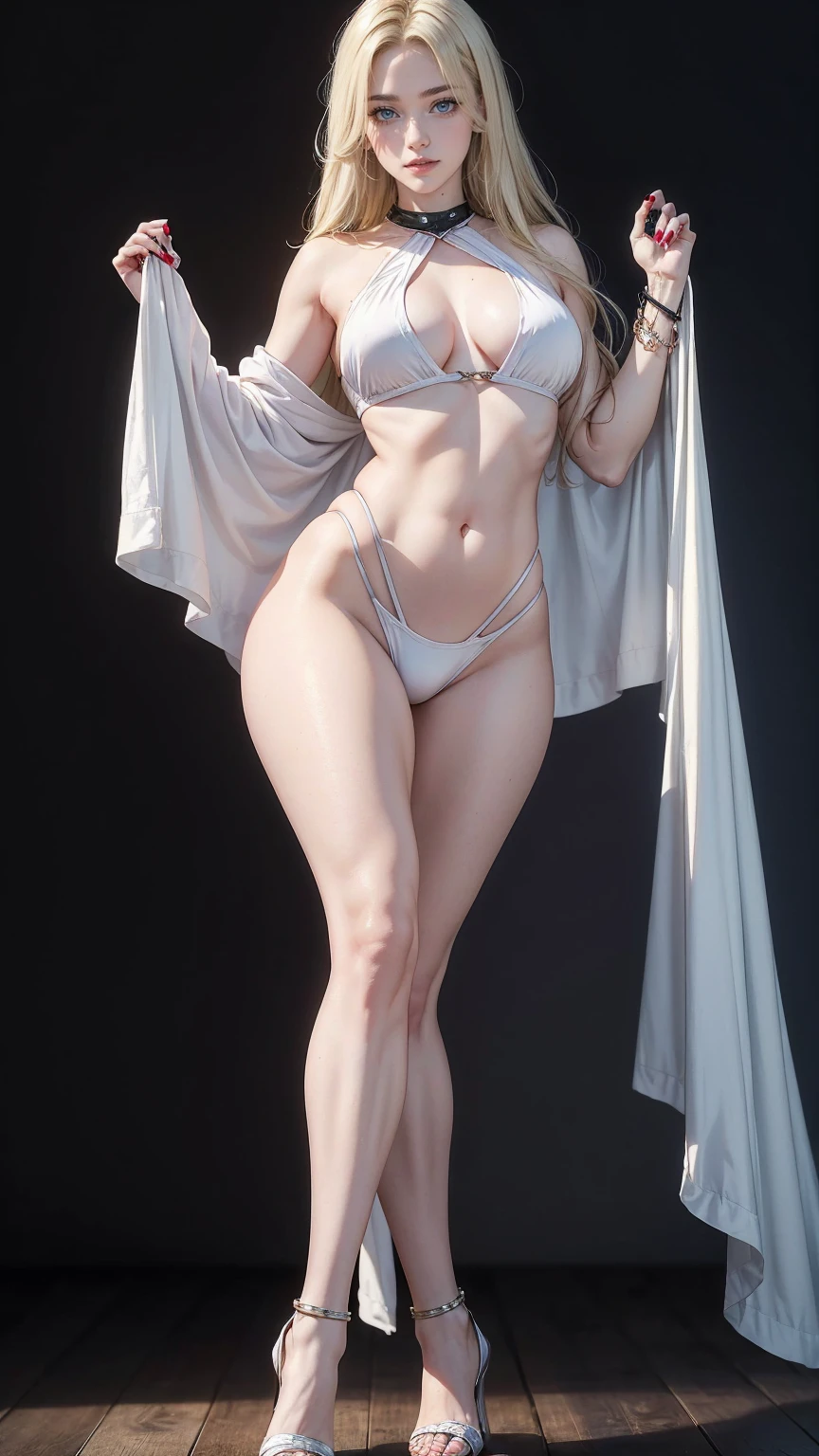 ((最high quality, 8K, masterpiece: 1.3, Ultra HD, high quality, 最high quality, High resolution, realism)) 、22 year old beautiful white woman、Hair color blonde、blue eyeedium hair、straight hair、smile、Slender but well-proportioned muscular body、Athlete-like body type、I don't want my head to disappear from the screen.、Wearing accessories on your wrist、put anklet on ankle、Wearing red nail polish、I have a peticure、is a goddess、It's unparalleled、Art Nouveau landscape on a black background、bewitching look、Erotic Tech((erotic))Costumes