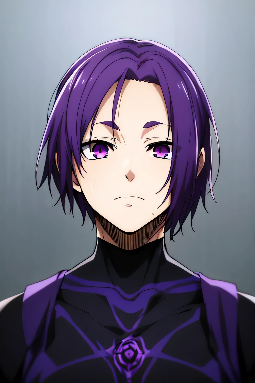 masterpiece, 最high quality, high quality, 1 boy, alone, male focus, looking at the viewer, Upper body, Mikage_language, purple eyes, purple hair,