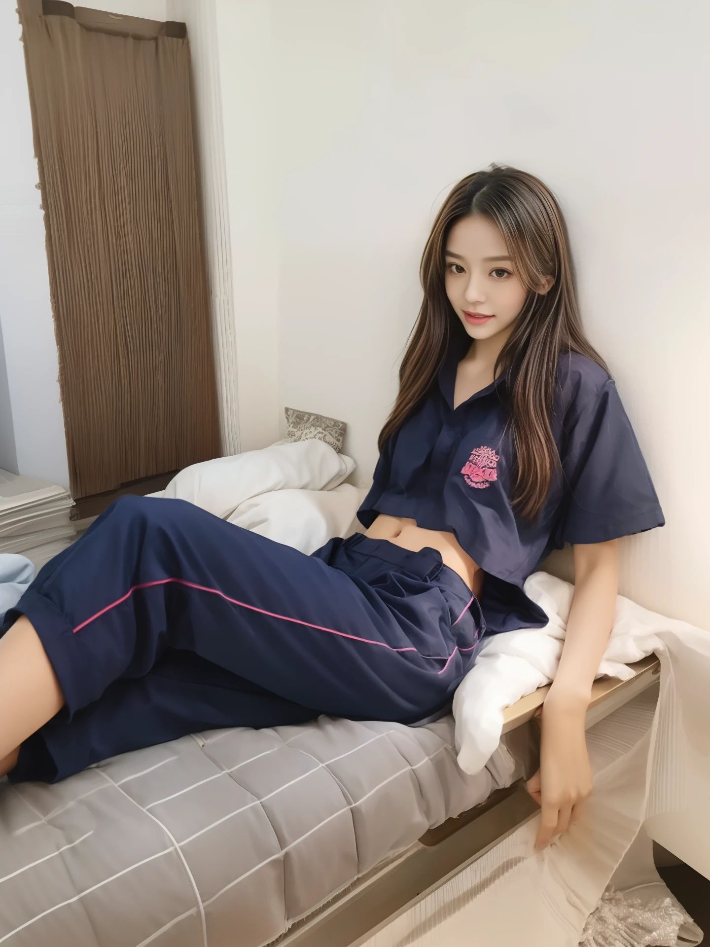 (best quality,10,10,height,Masterpiece:1.2),Special details,(realistic,Realistic picture,Realistic photos:1.37),1 Cute girl in the kitchen,shiny, skin shiny,only,smile softly,BDclothelue shirt:1.3)),short sleeve,shirt, Long pants.,(navy_long_track pants:1.1), ((Kitchen Background)),Dynamic angle,excited,Face focus,dynamic poses,from behind,focus on ass,Masterpiece, best quality, ultra realistic, hyper detail, 8k resolution, raw photos, Sharp focus, ((Navy blue shirt:1.1)), short sleeve, long route, perfect body, 2 mature women, 18 years old, Cinema-grade lighting system,blue sweatpants,exercise cloth,correct anatomy,perfect body, correct body, Sharp face, Correct body anatomical, full body, realistic gestures, long-haired, realistic poses,Wear long shorts...........................,The legs are long.,Good shape,carved girl, Slender figure, model, Good shape, beautiful body,blue sweatpants, two girls kissing