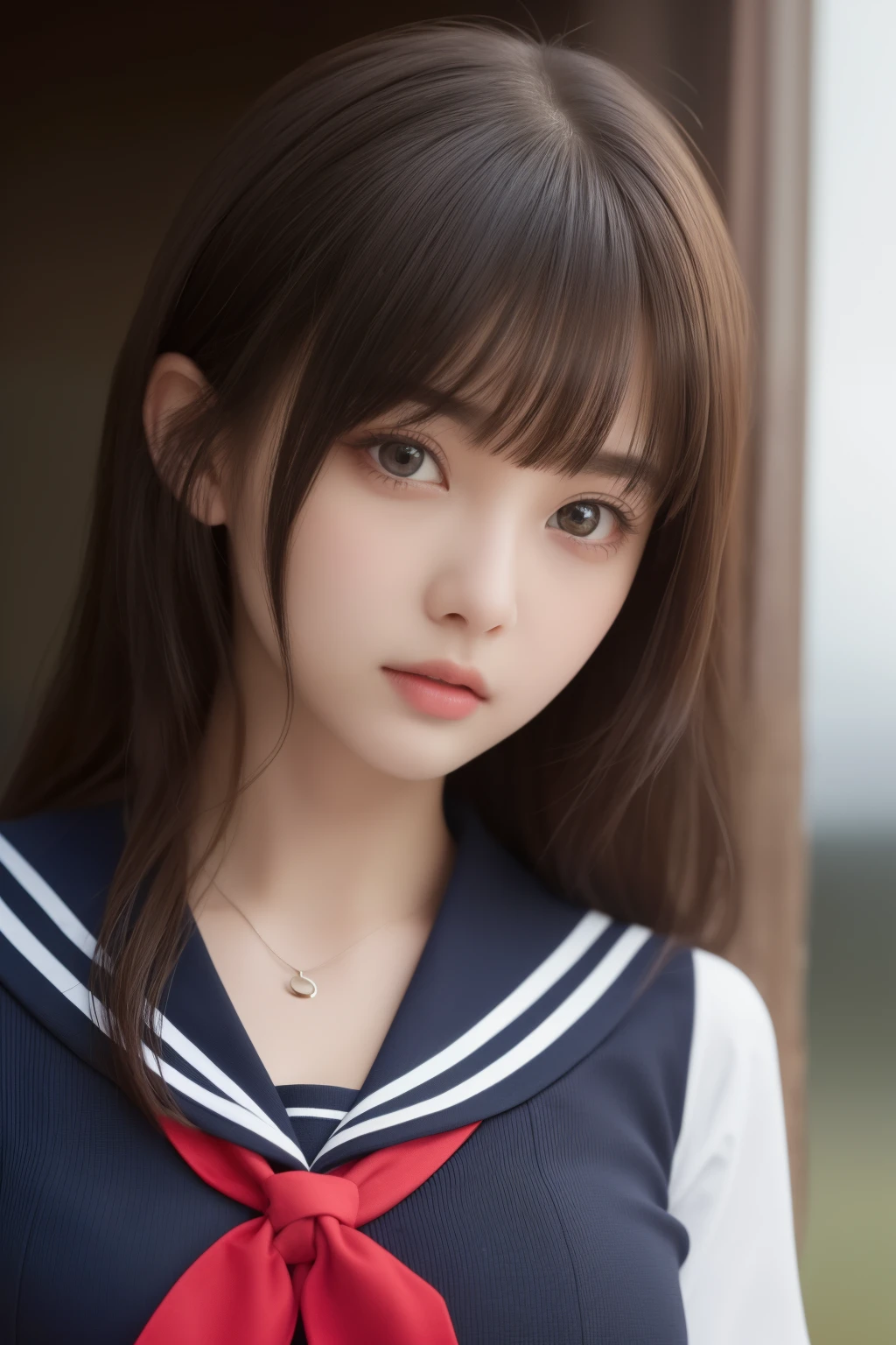 1 girl、(Highest image quality:1.4)、(Super detailed)、(Super detailed美顔)、wonderful face and eyes、black eye、black hair、(sailor suit、school uniform:1.2)、(cleavage)、smooth、Highly detailed CG integrated 8K wallpaper、High-definition RAW color photo、professional photos、Light、逆Light、fantasy、Impressive、Boundary depth writing