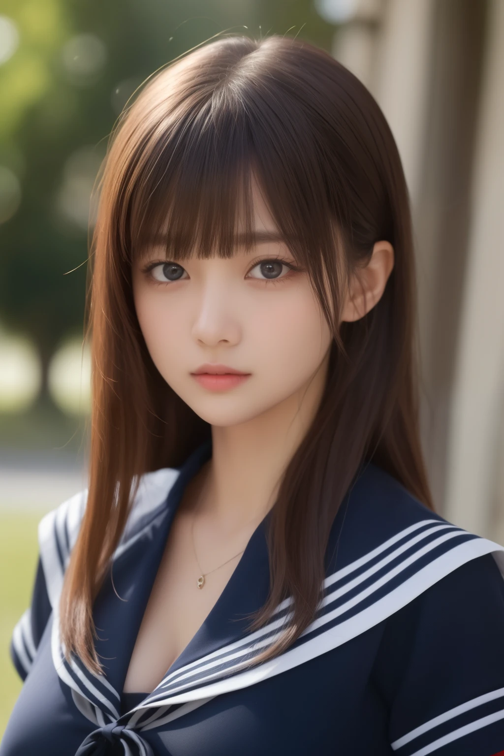 1 girl、(Highest image quality:1.4)、(Super detailed)、(Super detailed美顔)、wonderful face and eyes、black eye、black hair、(sailor suit、school uniform:1.2)、(cleavage)、smooth、Highly detailed CG integrated 8K wallpaper、High-definition RAW color photo、professional photos、Light、逆Light、fantasy、Impressive、Boundary depth writing