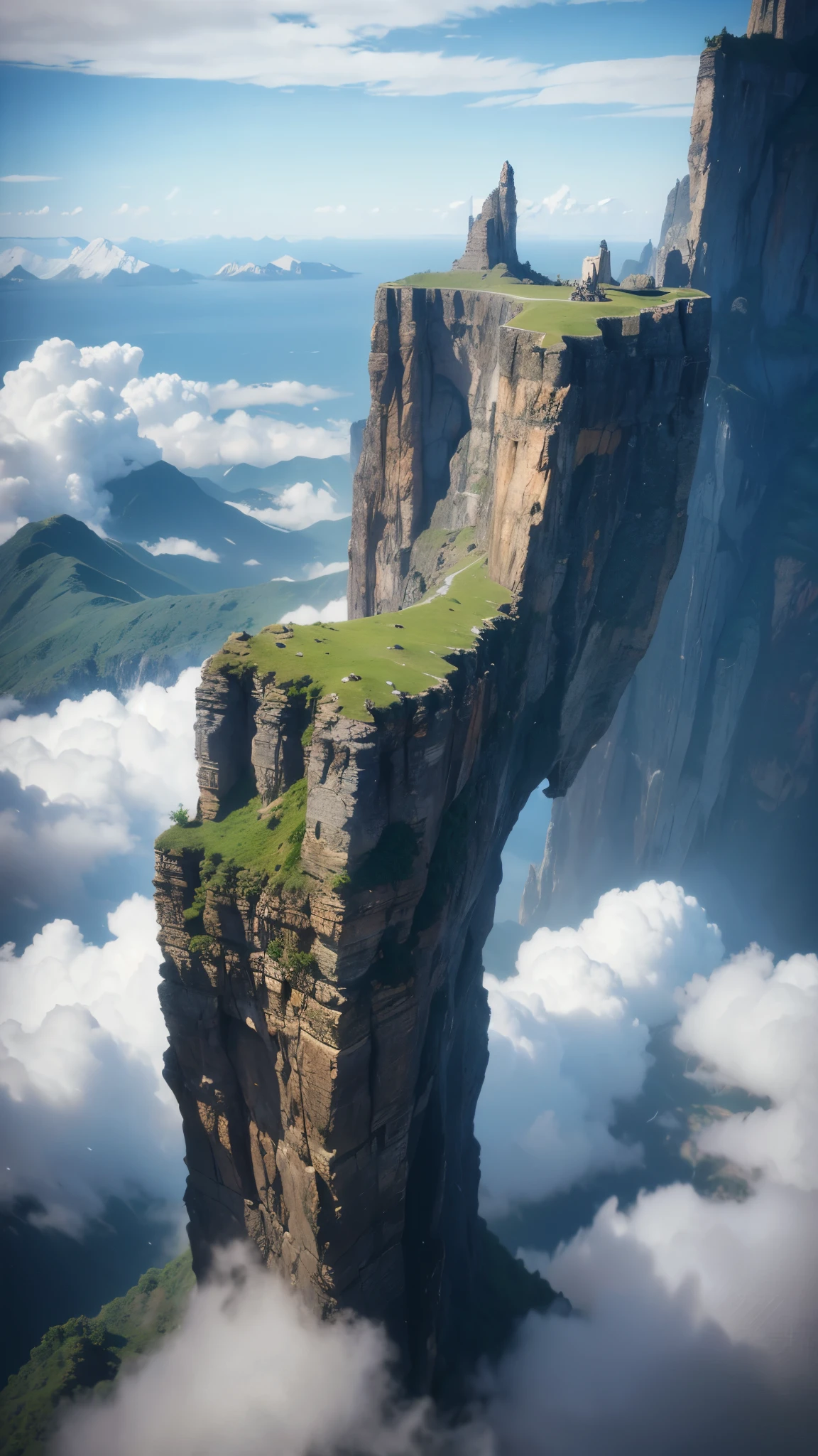 Highest image quality,fantasy,cliff,sea of clouds