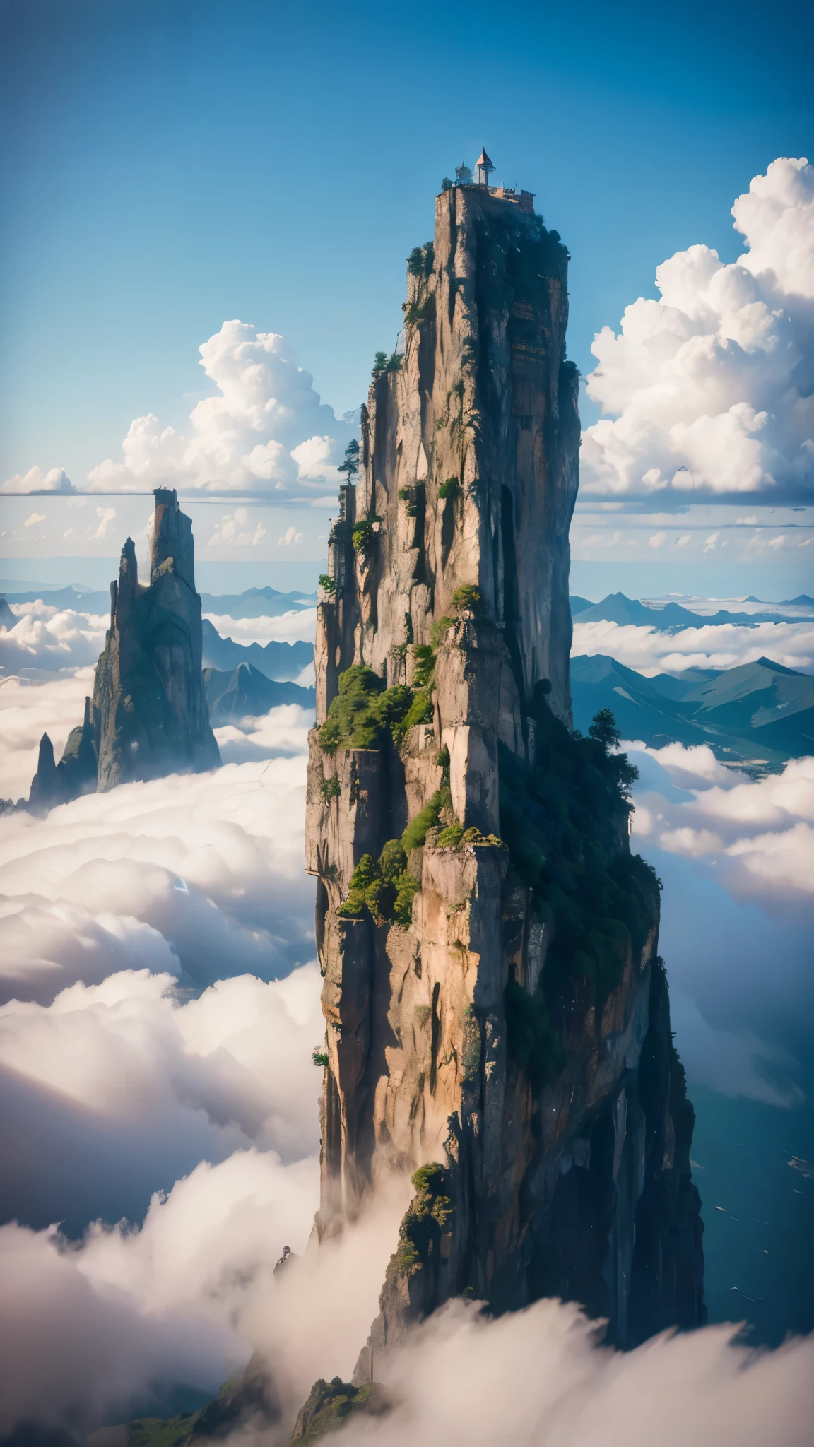 Highest image quality,fantasy,cliff,sea of clouds