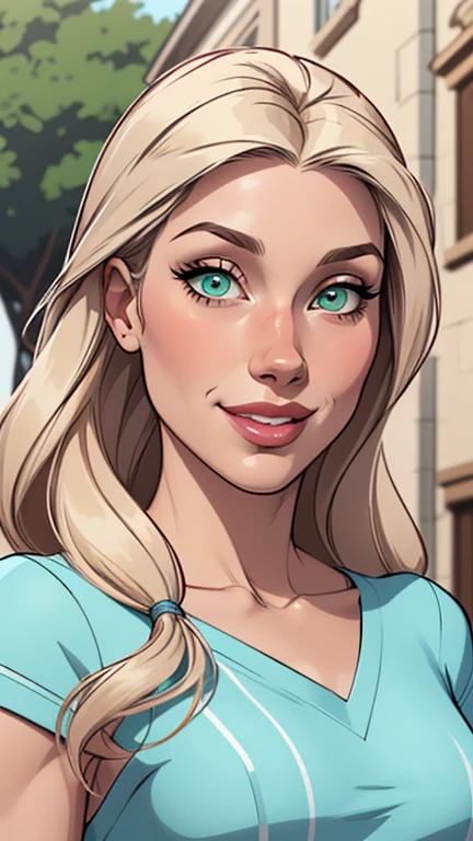 (estilo de desenho animado:1.2), Desenhos de (Fleur Delacour), Sorriso, olhos verdes perfeitos, rosto detalhado, fundo branco, pose divertida, olhar sedutor,Corpo inteiro usando o uniforme de sanserina, medium beautiful breasts and wonderful body Cartoon style digital illustration young teenage woman