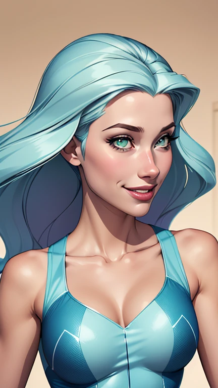 (estilo de desenho animado:1.2), Desenhos de (Fleur Delacour), Sorriso, olhos verdes perfeitos, rosto detalhado, fundo branco, pose divertida, olhar sedutor,Corpo inteiro usando o uniforme de sanserina, medium beautiful breasts and wonderful body Cartoon style digital illustration young teenage woman