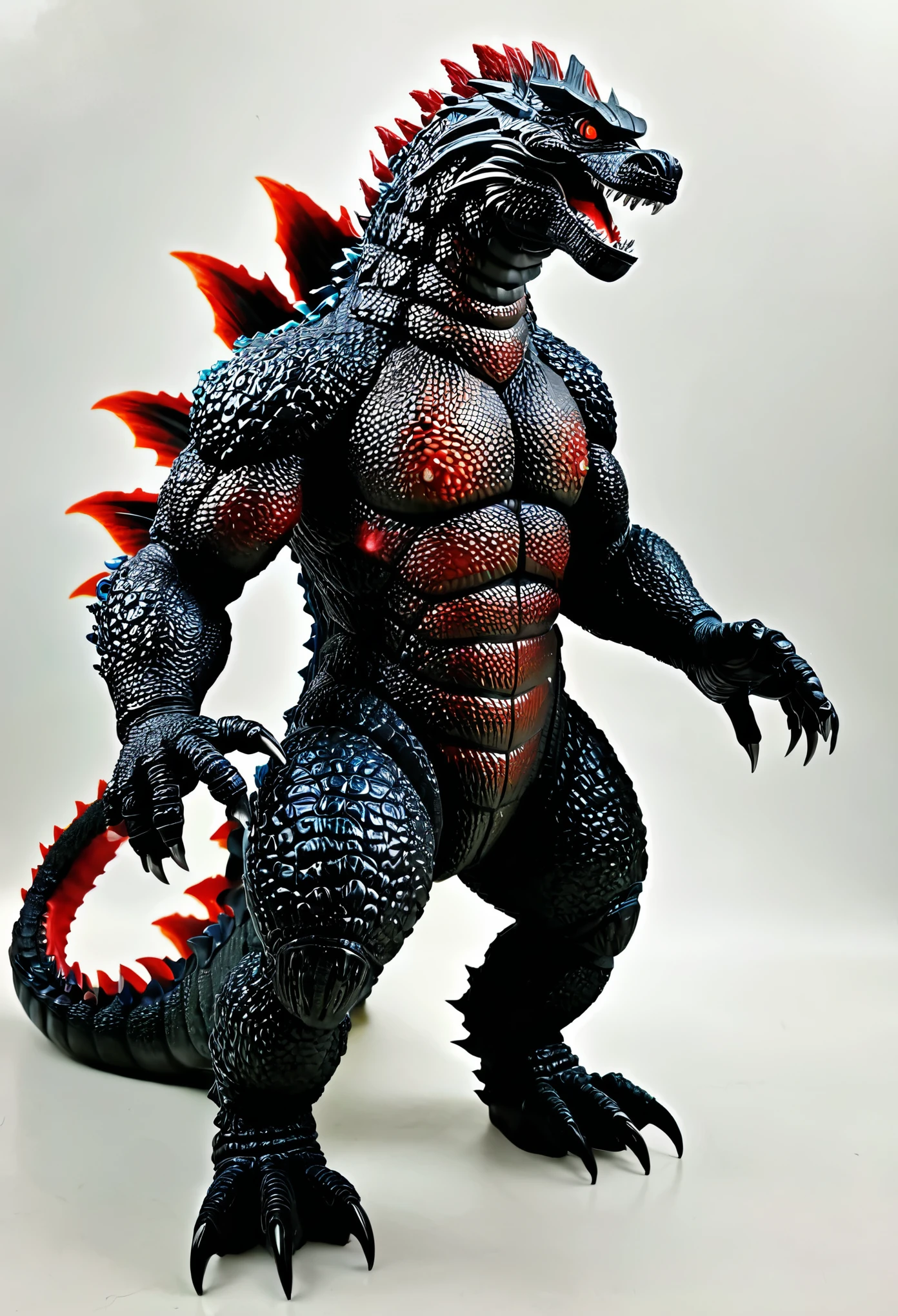 GODZILLA LEGENDARY CON ESPINAS DORSALES ROJAS Y OJOS ROJOS COLOR NEGRO AZULADO