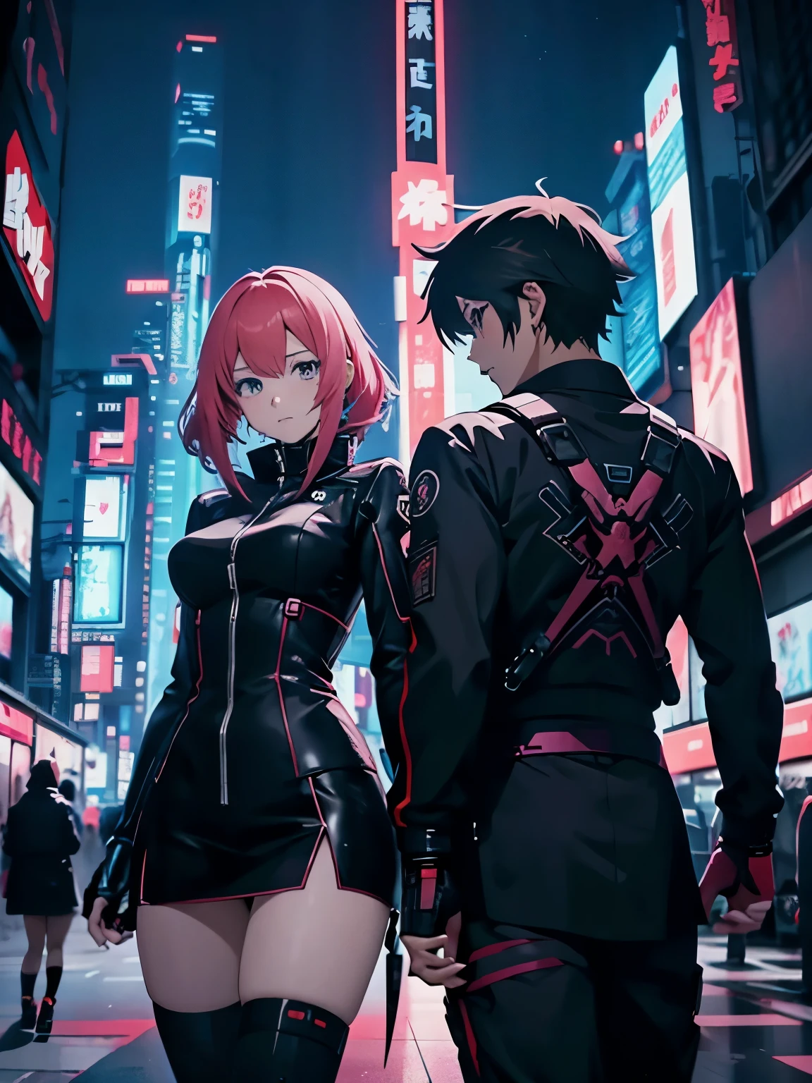 Anime scene of two people in a city with, digital cyberpunk anime art, anime cyberpunk art, Cyberpunk anime girl mecha, cyberpunk anime art, Modern cyberpunk anime, Digital Cyberpunk - Animation Art, 動漫Mecha aesthetics, Badass Anime 8K, best anime 4k konachan wallpapers, Mecha aesthetics, anime cyberpunk, anime style 4k